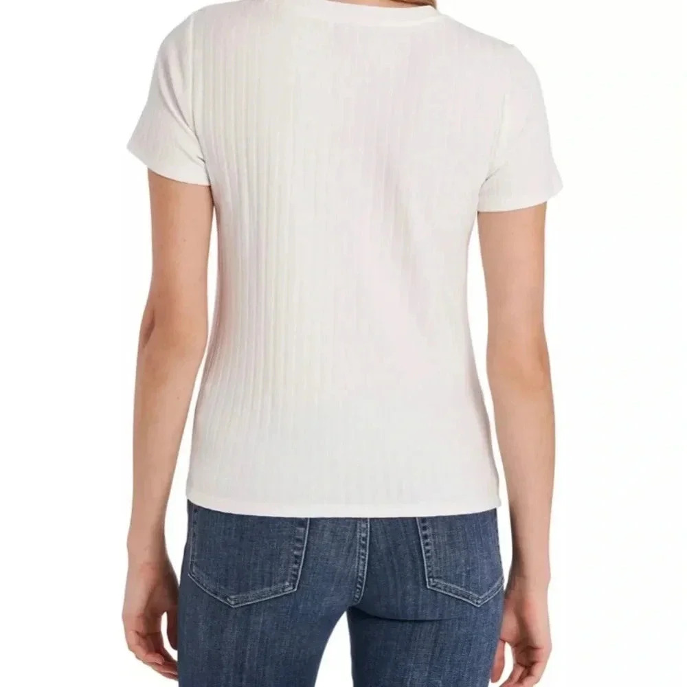 VINCE CAMUTO | Hot Pink Ribbed Knit Short Sleeve Crewneck T-Shirt Top Size M - Picture 4 of 6